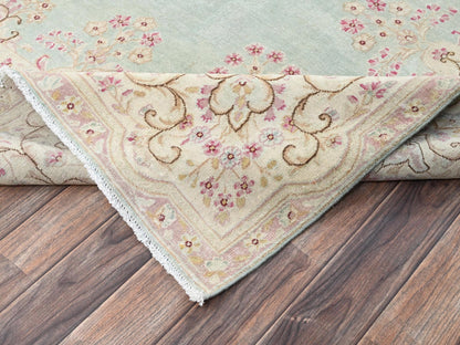 Kerman Vintage hand-knotted wool rug in Green & Ivory, 7'10" x 8'4" — SKU O02750 (view 7)