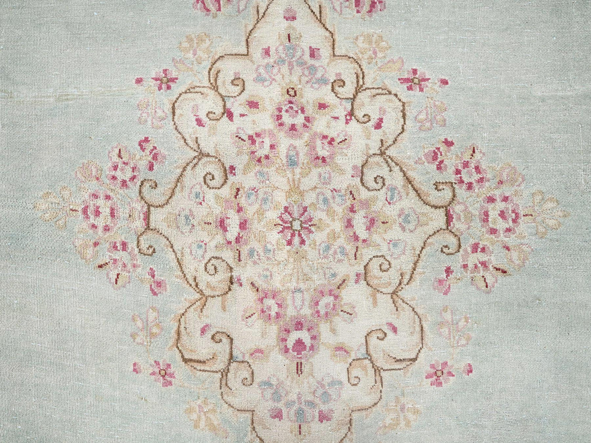 Kerman Vintage hand-knotted wool rug in Green & Ivory, 7'10" x 8'4" — SKU O02750 (view 9)