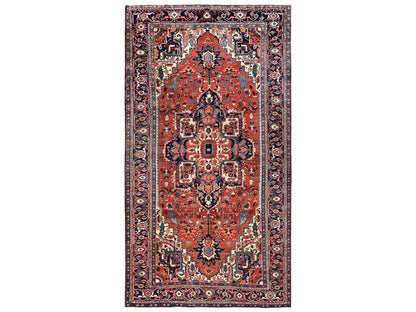 Heriz Antique hand-knotted wool rug in Red & Midnight Blue, 8'2" x 14'7" — SKU O02751