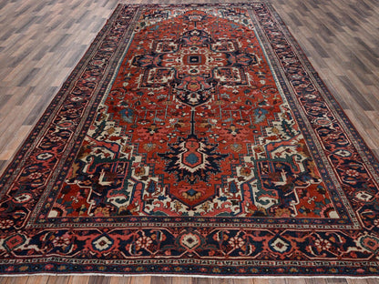 Heriz Antique hand-knotted wool rug in Red & Midnight Blue, 8'2" x 14'7" — SKU O02751 (view 2)