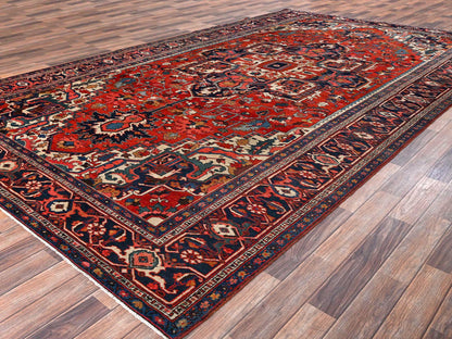 Heriz Antique hand-knotted wool rug in Red & Midnight Blue, 8'2" x 14'7" — SKU O02751 (view 3)