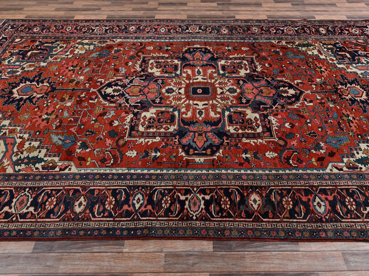 Heriz Antique hand-knotted wool rug in Red & Midnight Blue, 8'2" x 14'7" — SKU O02751 (view 4)