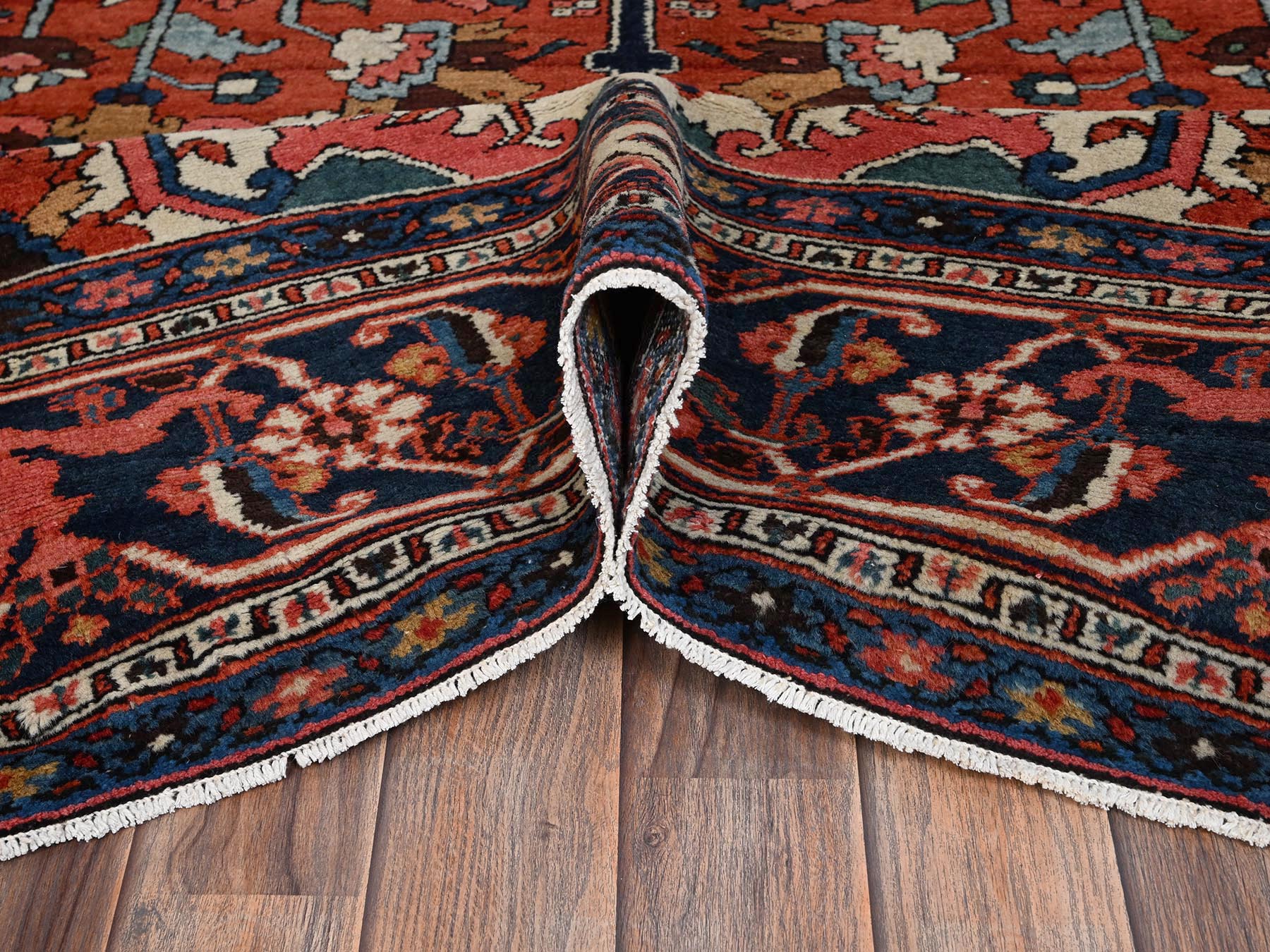 Heriz Antique hand-knotted wool rug in Red & Midnight Blue, 8'2" x 14'7" — SKU O02751 (view 6)