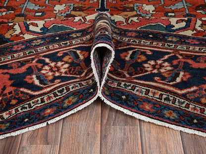 Heriz Antique hand-knotted wool rug in Red & Midnight Blue, 8'2" x 14'7" — SKU O02751 (view 6)