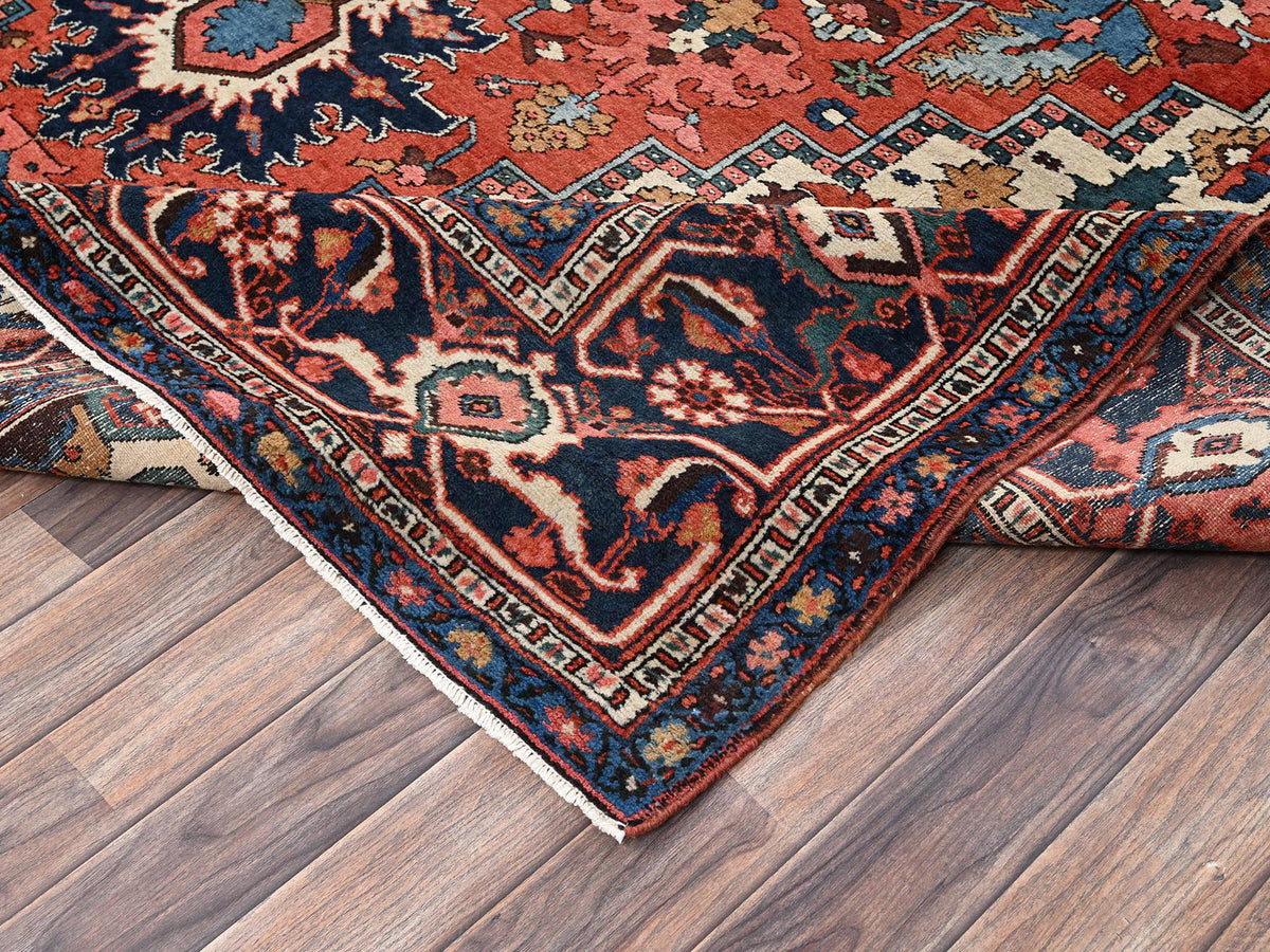 Heriz Antique hand-knotted wool rug in Red & Midnight Blue, 8'2" x 14'7" — SKU O02751 (view 7)