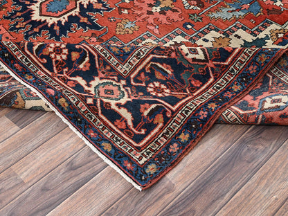 Heriz Antique hand-knotted wool rug in Red & Midnight Blue, 8'2" x 14'7" — SKU O02751 (view 7)