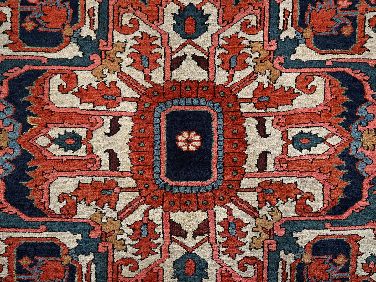 Heriz Antique hand-knotted wool rug in Red & Midnight Blue, 8'2" x 14'7" — SKU O02751 (view 9)