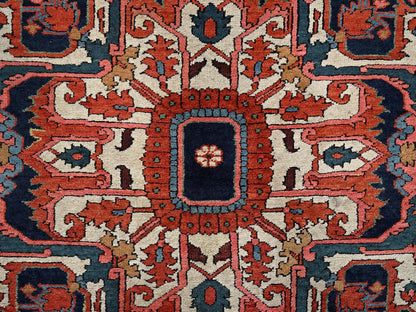 Heriz Antique hand-knotted wool rug in Red & Midnight Blue, 8'2" x 14'7" — SKU O02751 (view 9)