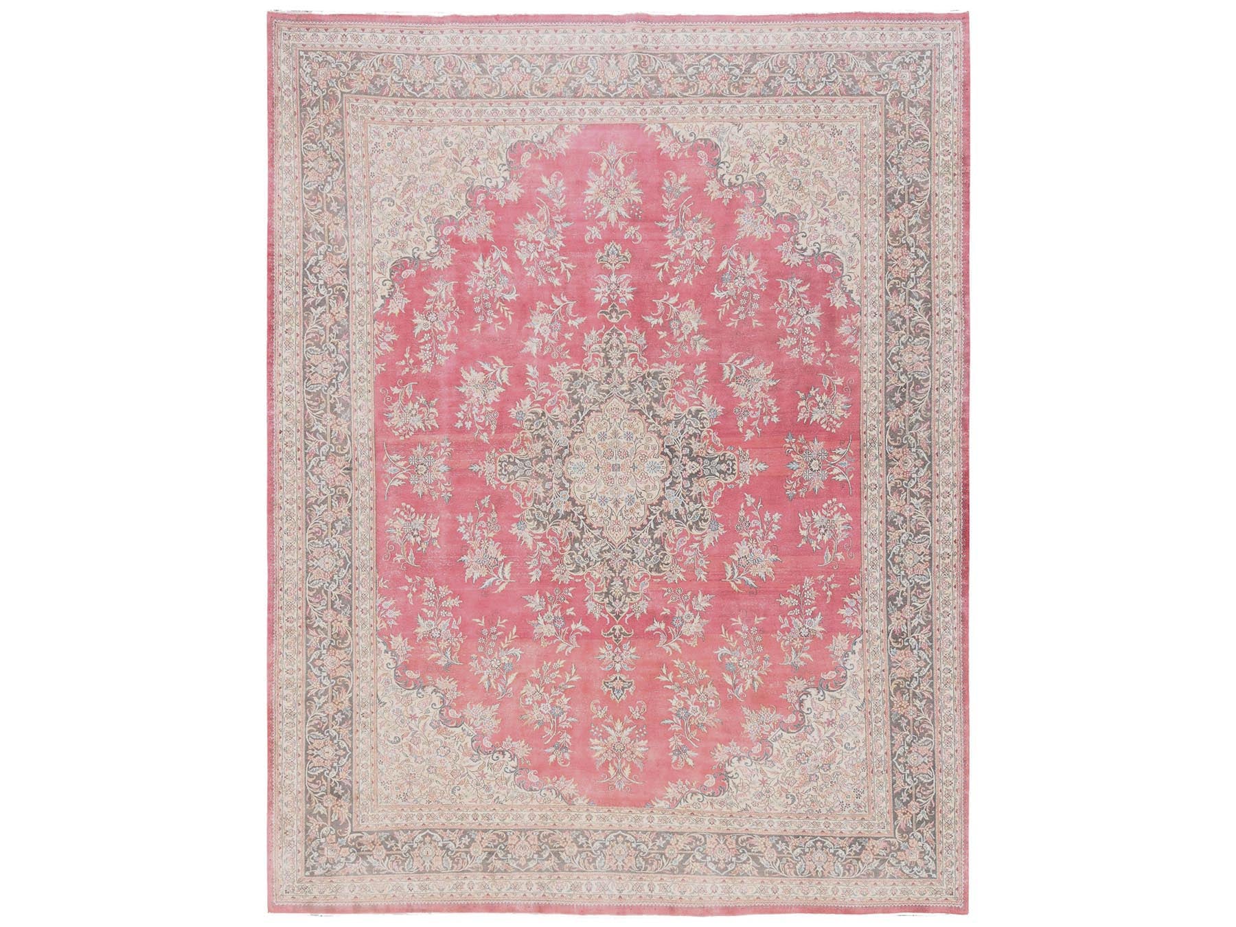 Tabriz Vintage hand-knotted wool rug in Pink & Brown, 9'11" x 12'7" — SKU O02752