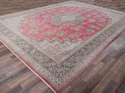 Tabriz Vintage hand-knotted wool rug in Pink & Brown, 9'11" x 12'7" — SKU O02752 (view 3)