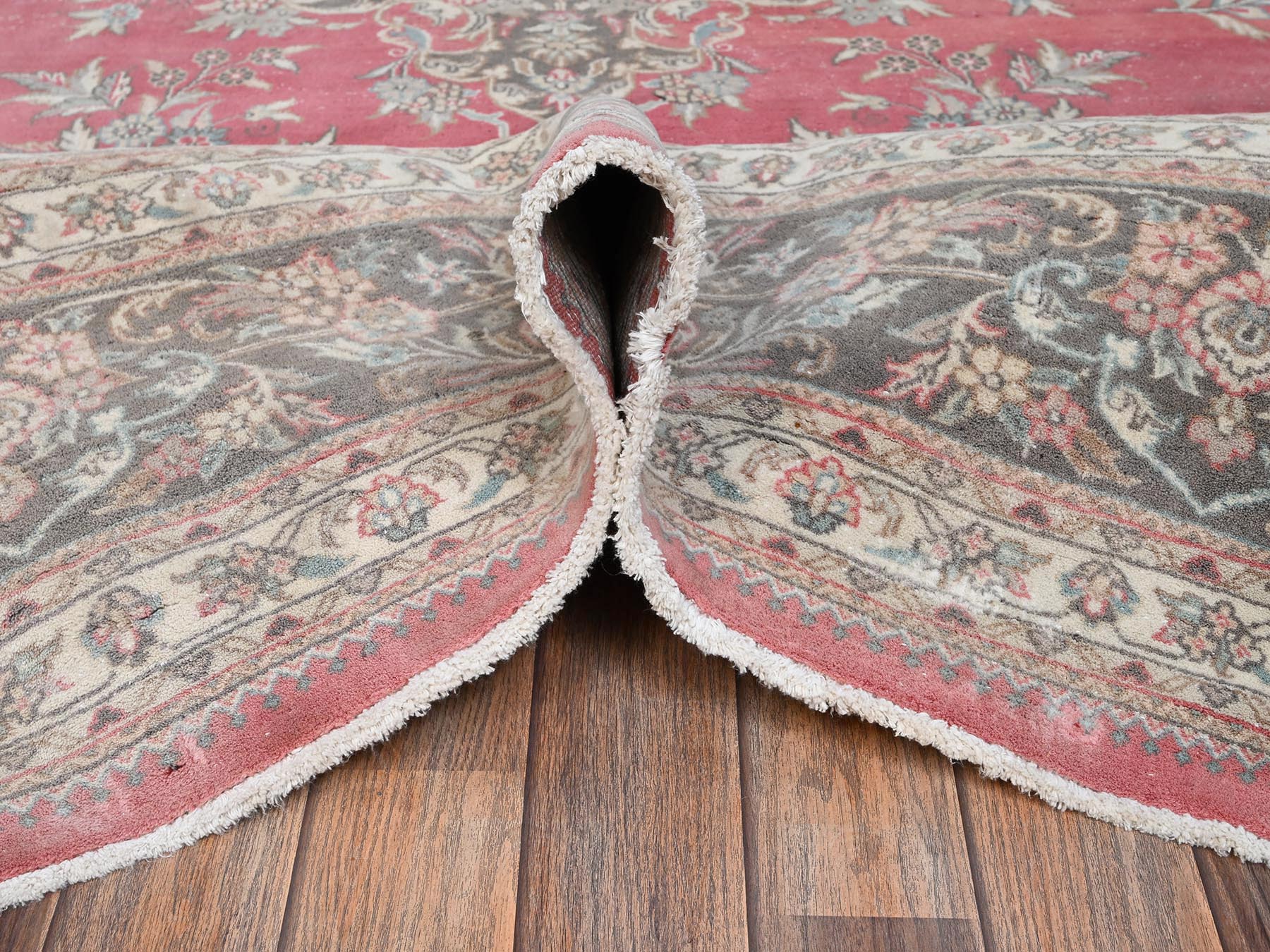 Tabriz Vintage hand-knotted wool rug in Pink & Brown, 9'11" x 12'7" — SKU O02752 (view 6)