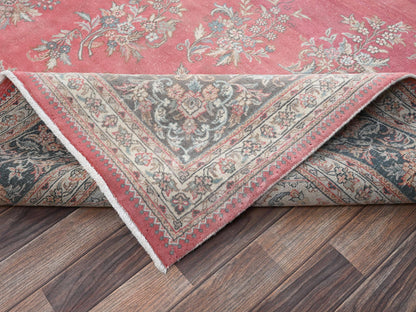 Tabriz Vintage hand-knotted wool rug in Pink & Brown, 9'11" x 12'7" — SKU O02752 (view 7)
