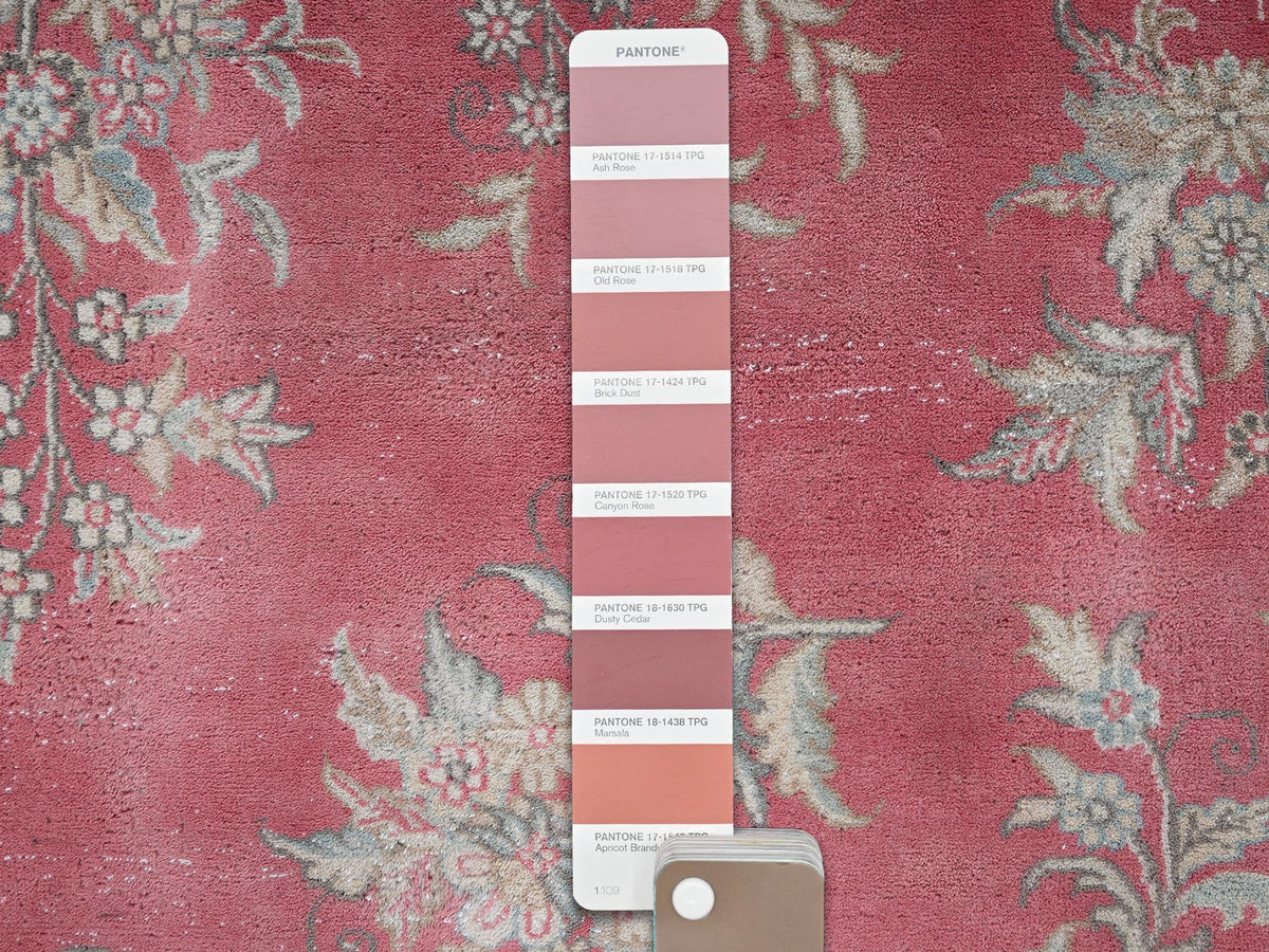 Tabriz Vintage hand-knotted wool rug in Pink & Brown, 9'11" x 12'7" — SKU O02752 (view 8)