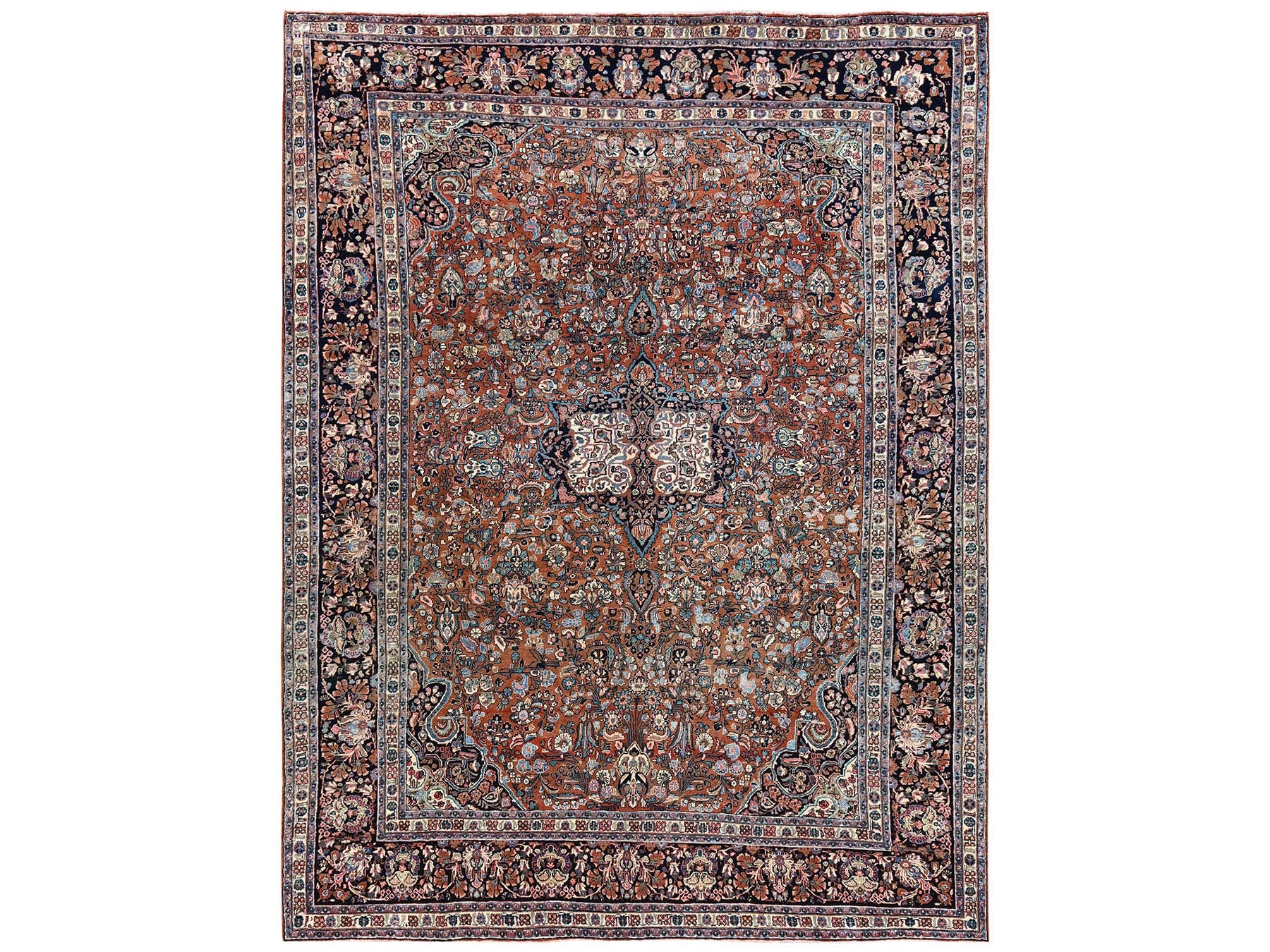 Brown 9'0" x 11'11" Antique Hand knotted Wool Rug - Sku: O02753