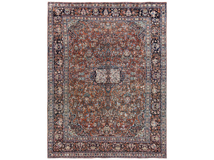 Brown 9'0" x 11'11" Antique Hand knotted Wool Rug - Sku: O02753