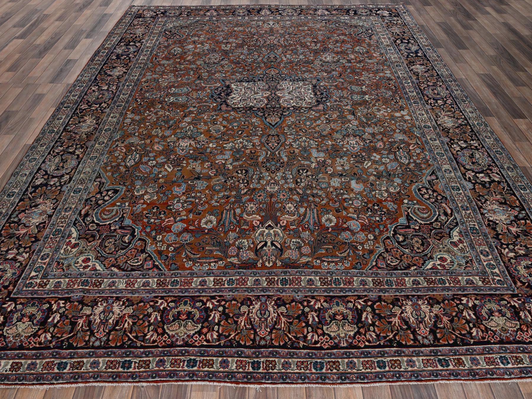 Brown 9'0" x 11'11" Antique Hand knotted Wool Rug - Sku: O02753