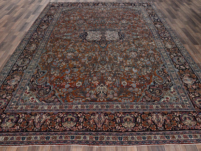 Brown 9'0" x 11'11" Antique Hand knotted Wool Rug - Sku: O02753