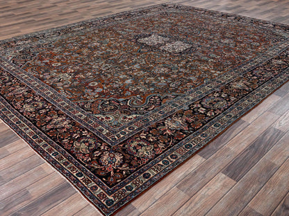 Brown 9'0" x 11'11" Antique Hand knotted Wool Rug - Sku: O02753