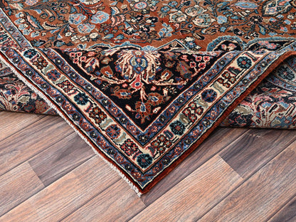 Brown 9'0" x 11'11" Antique Hand knotted Wool Rug - Sku: O02753