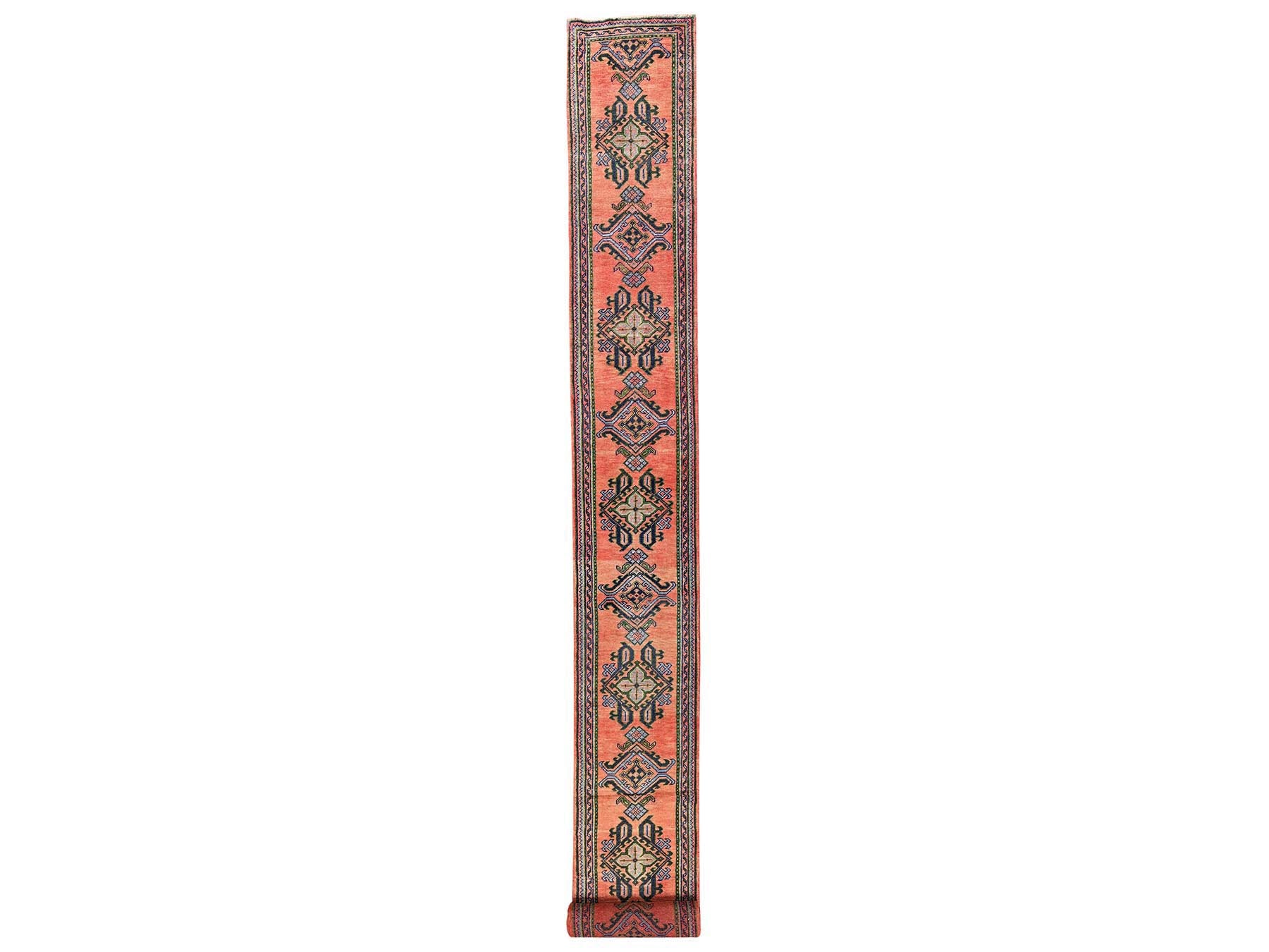 Oushak Antique hand-knotted wool runner in Orange, 2'4" x 25'3" — SKU O02755