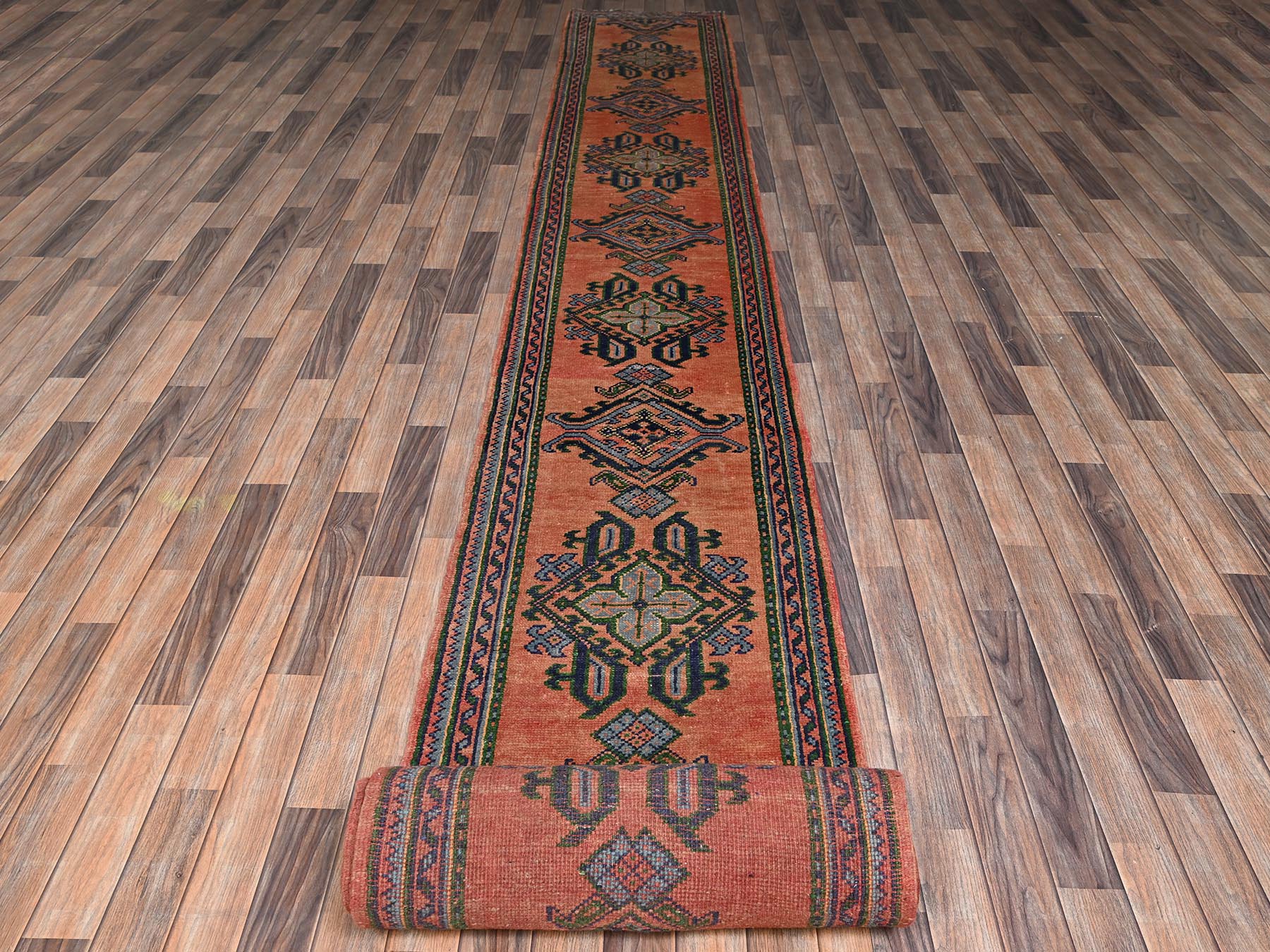Orange 2'4" x 25'3" Antique Hand knotted Wool Rug - Sku: O02755
