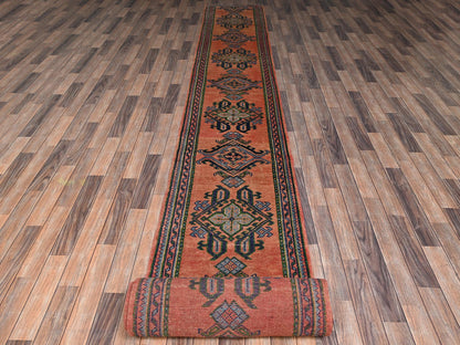 Orange 2'4" x 25'3" Antique Hand knotted Wool Rug - Sku: O02755