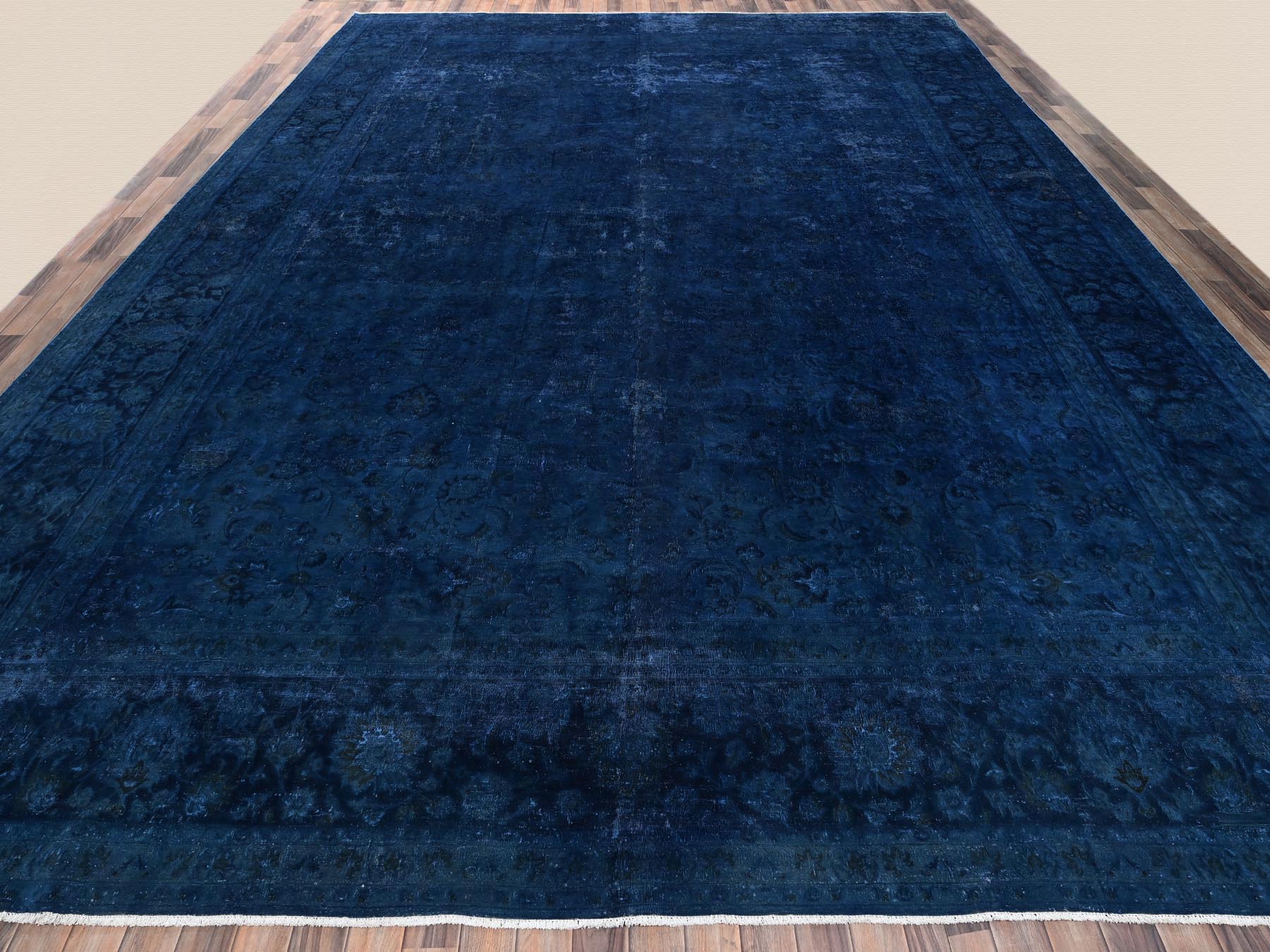 Nain Modern / Contemporary hand-knotted wool/silk rug in Overdyed & Midnight Blue, 13' x 18'8" — SKU O02756 (view 2)
