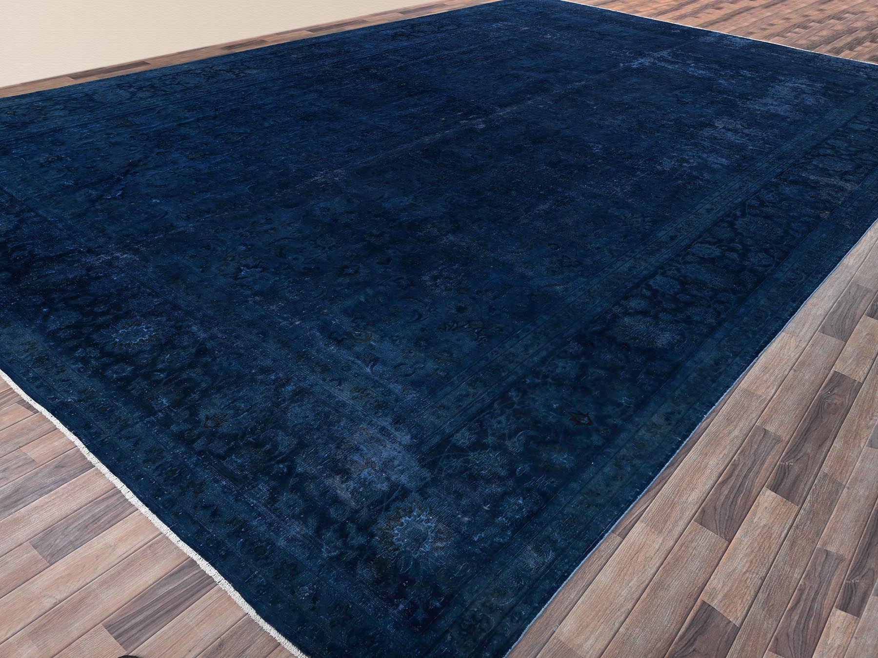 Nain Modern / Contemporary hand-knotted wool/silk rug in Overdyed & Midnight Blue, 13' x 18'8" — SKU O02756 (view 3)