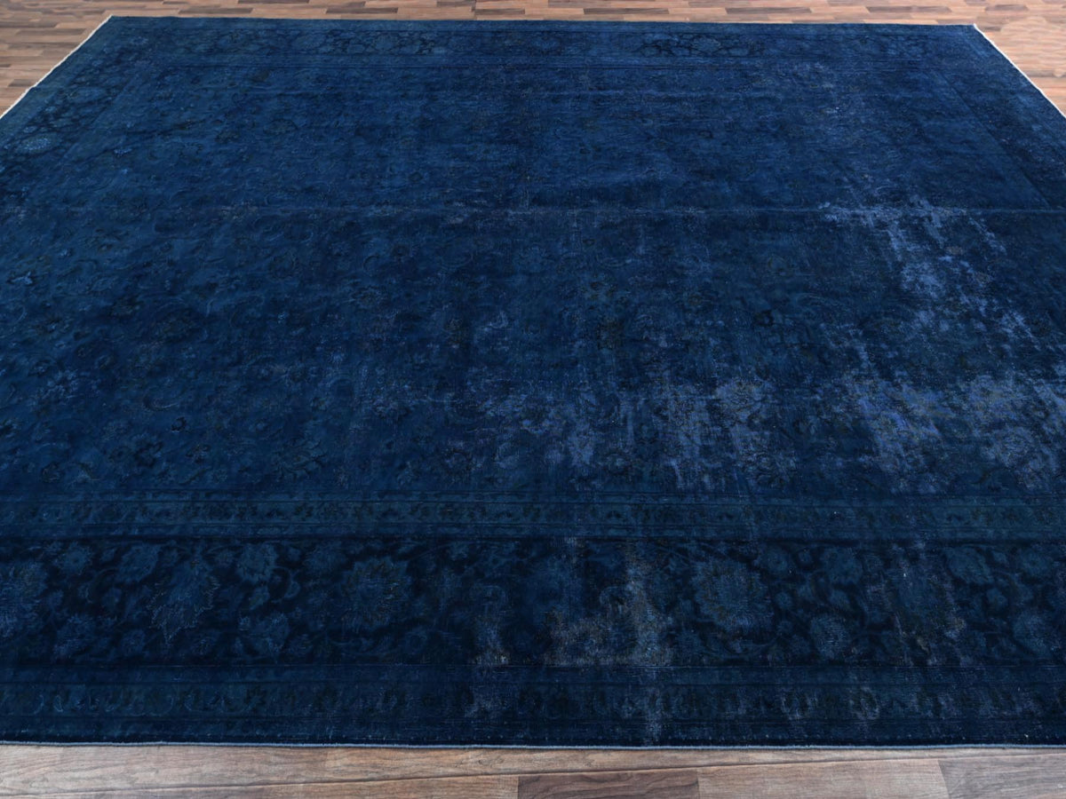 Nain Modern / Contemporary hand-knotted wool/silk rug in Overdyed & Midnight Blue, 13' x 18'8" — SKU O02756 (view 4)