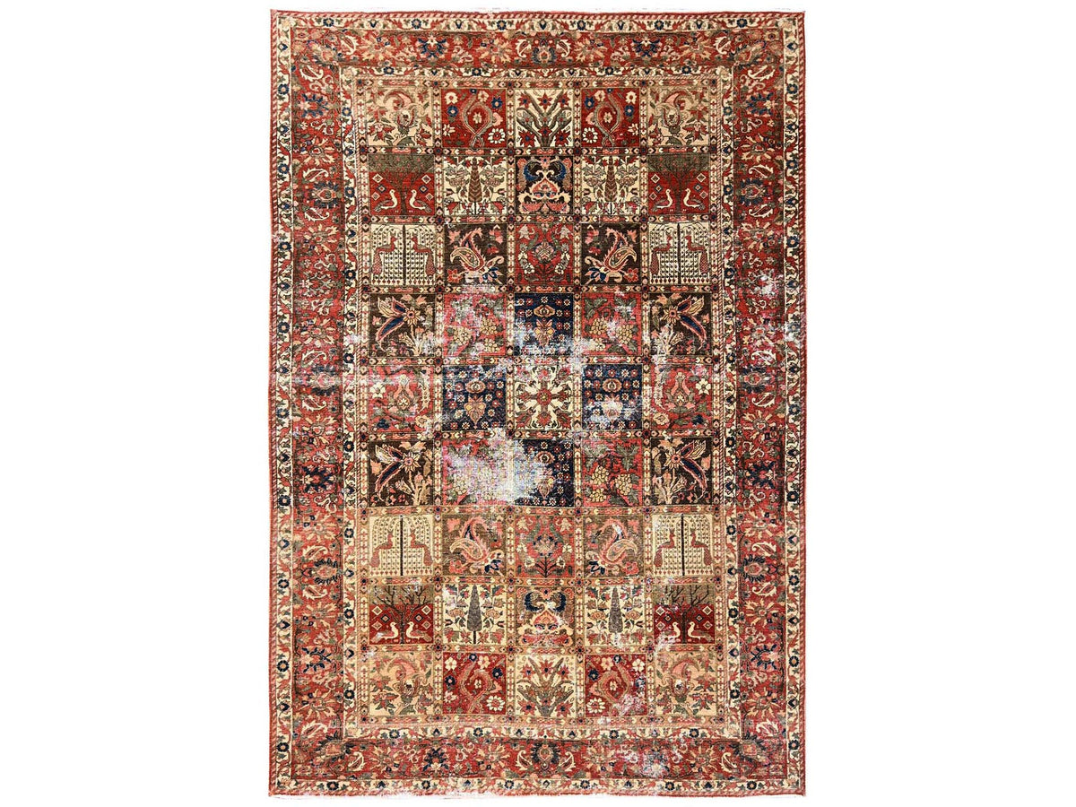 Vintage hand-knotted wool rug in Red & Rust Red, 6'10" x 9'10" — SKU O02758