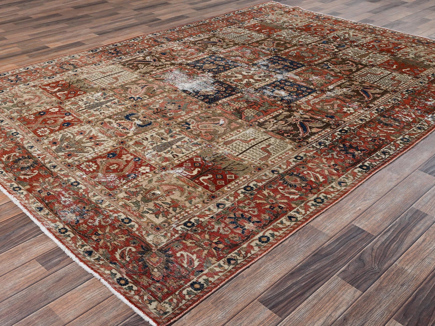 Vintage hand-knotted wool rug in Red & Rust Red, 6'10" x 9'10" — SKU O02758 (view 3)