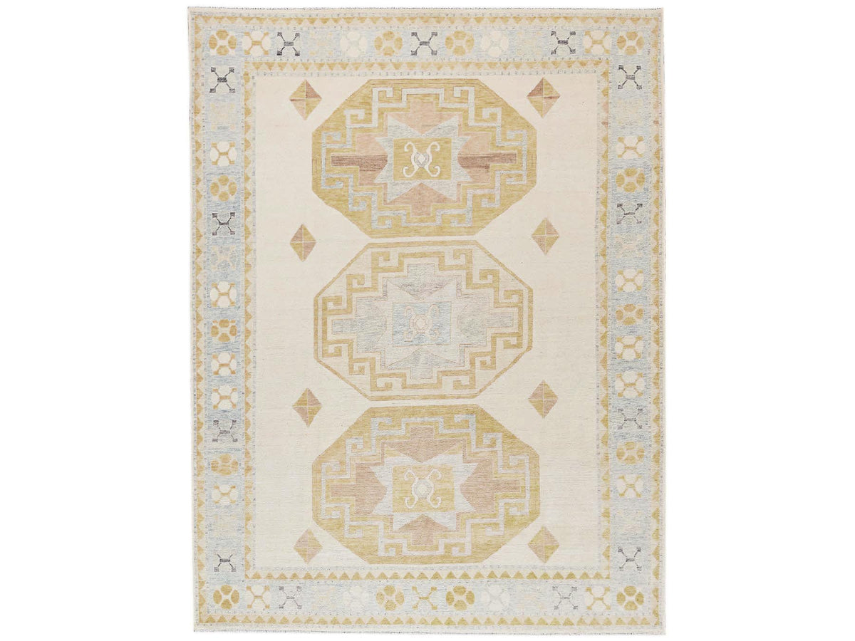 Kazak Kazak hand-knotted wool rug in Ivory & Light Blue, 11'3" x 14'6" — SKU O02759