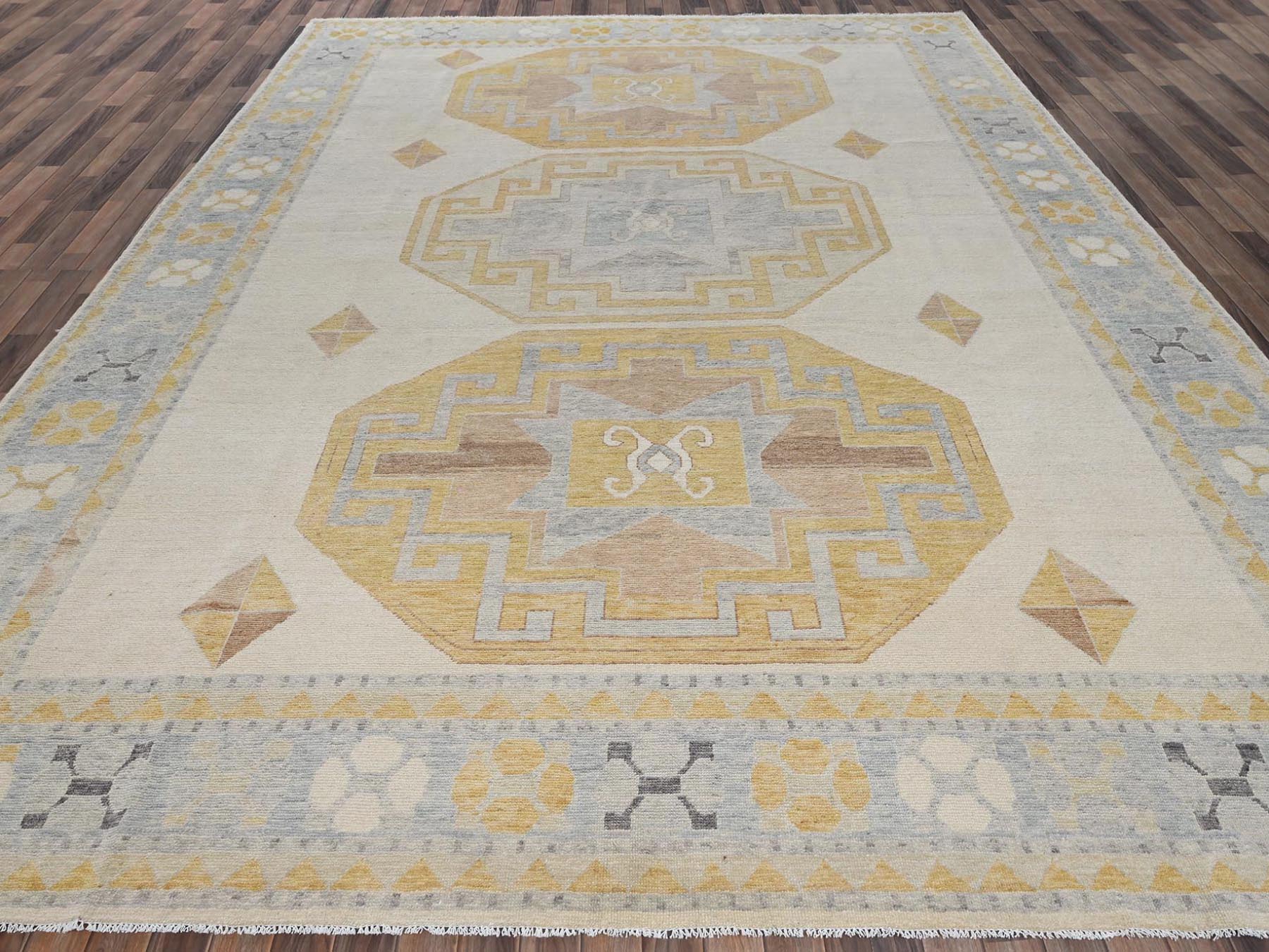 Kazak Kazak hand-knotted wool rug in Ivory & Light Blue, 11'3" x 14'6" — SKU O02759 (view 2)