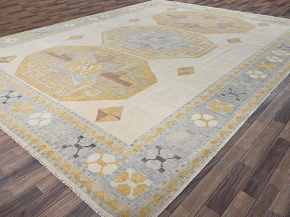 Kazak Kazak hand-knotted wool rug in Ivory & Light Blue, 11'3" x 14'6" — SKU O02759 (view 3)