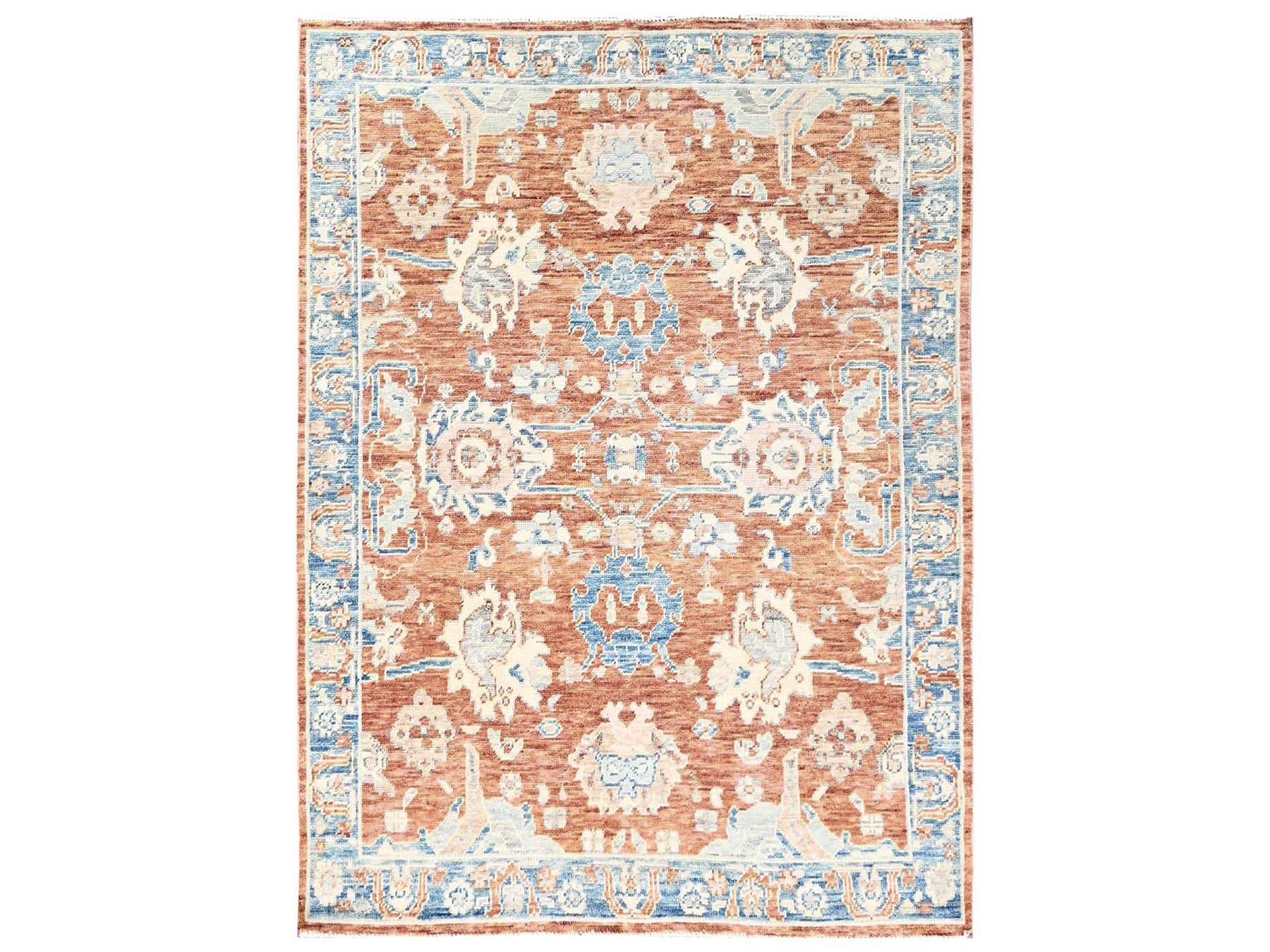 Brown 4'11" x 6'9" Oushak And Peshawar Hand knotted Wool Rug - Sku: O02762