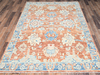 Oushak Oushak hand-knotted wool rug in Brown & Blue, 4'11" x 6'9" — SKU O02762 (view 2)