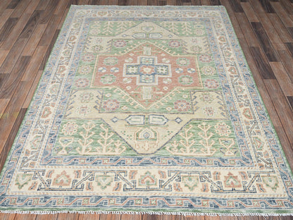 Green 4'11" x 6'11" Oushak And Peshawar Hand knotted Wool Rug - Sku: O02764