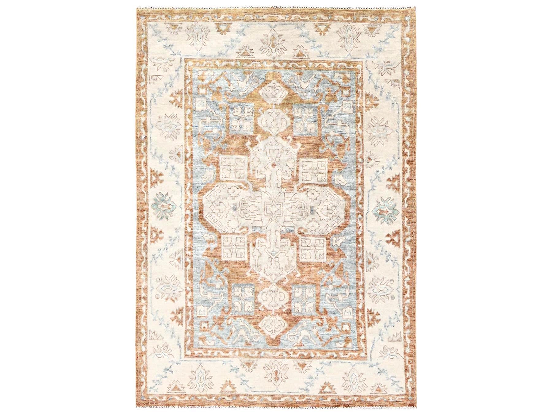 Blue 4'10" x 7'0" Oushak And Peshawar Hand knotted Wool Rug - Sku: O02765