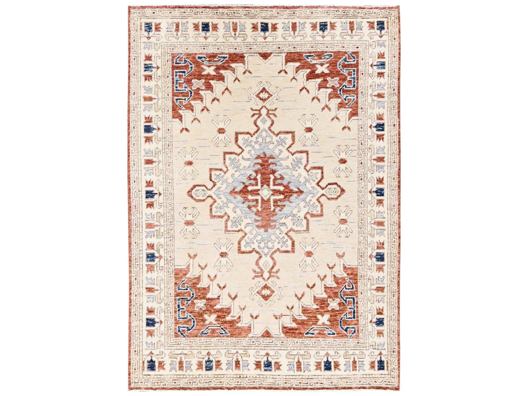 Oushak hand-knotted wool rug in Ivory, 4'10" x 6'10" — SKU O02766