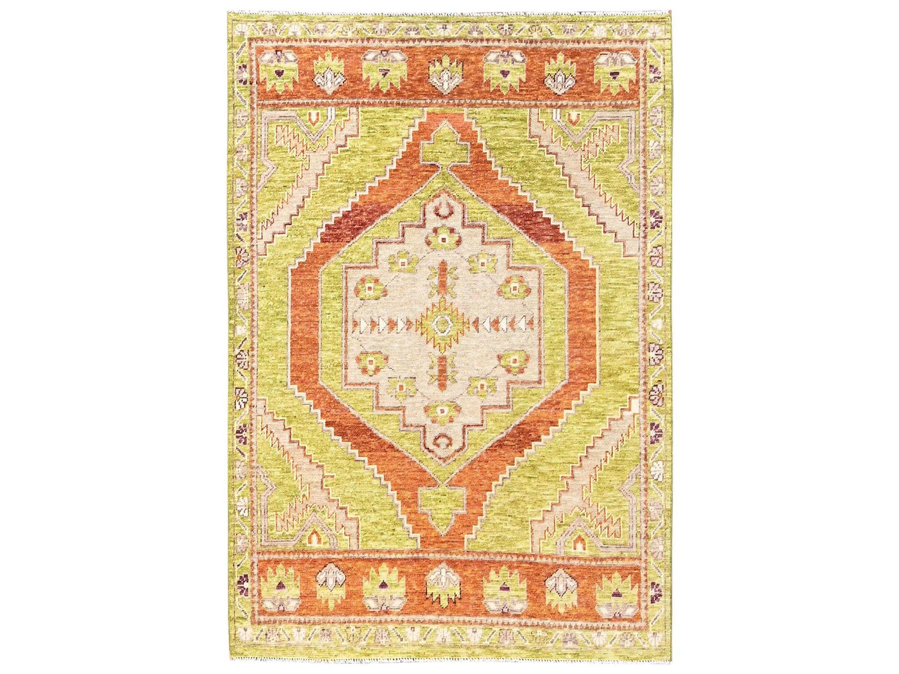 Green 4'11" x 7'1" Oushak And Peshawar Hand knotted Wool Rug - Sku: O02767
