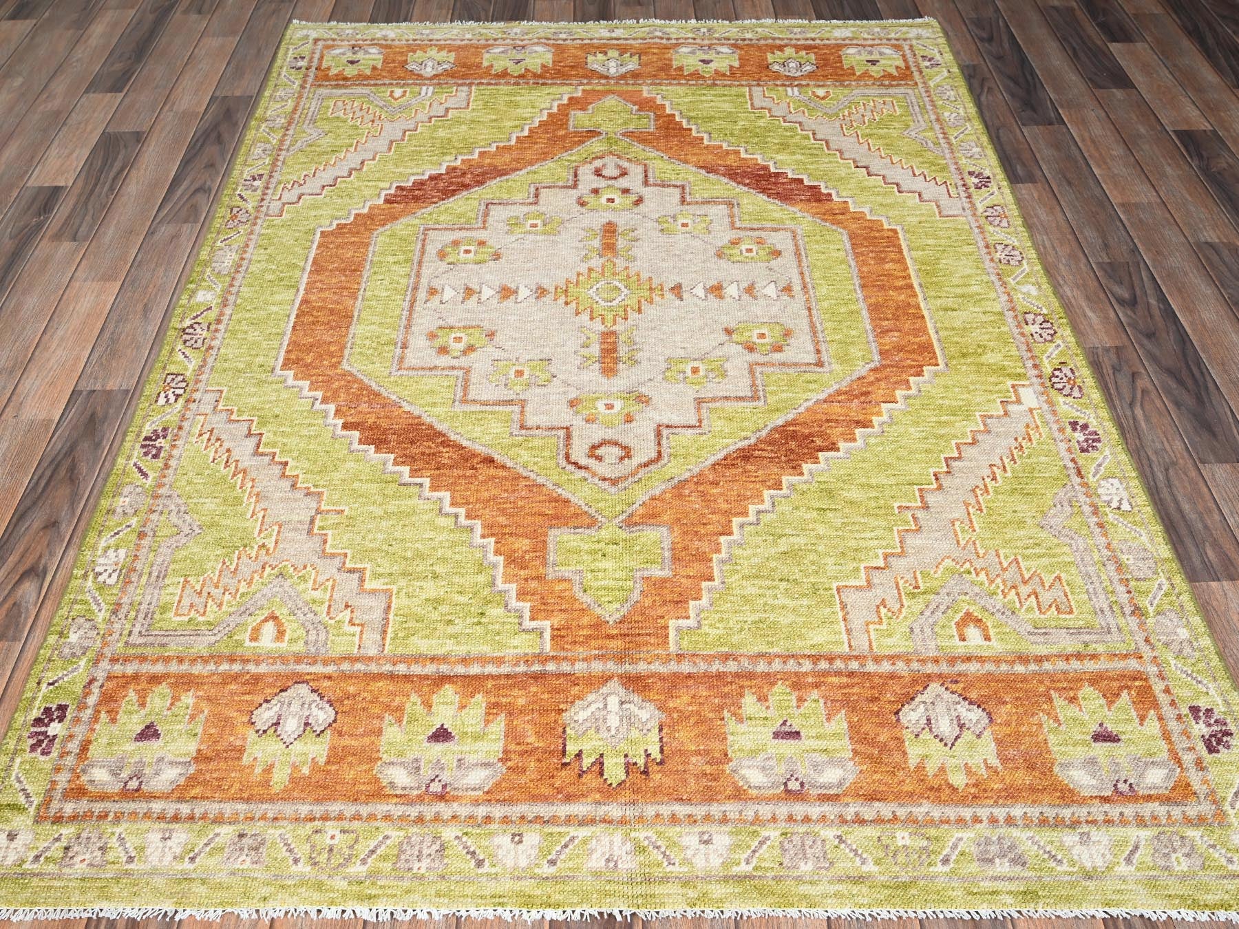 Green 4'11" x 7'1" Oushak And Peshawar Hand knotted Wool Rug - Sku: O02767