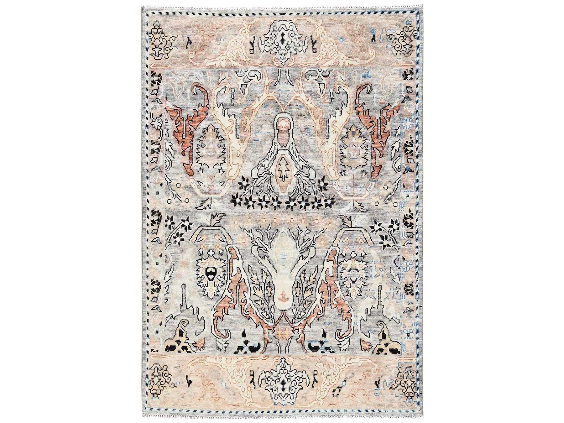 Grey 4'10" x 7'1" Tribal & Geometric Hand knotted Wool Rug - Sku: O02768