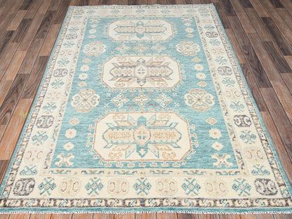 Kazak Kazak hand-knotted wool rug in Teal & Ivory, 4'8" x 6'10" — SKU O02769 (view 2)
