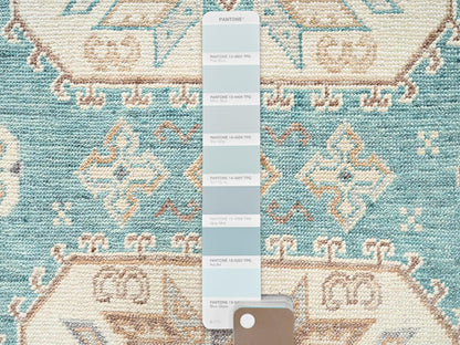 Kazak Kazak hand-knotted wool rug in Teal & Ivory, 4'8" x 6'10" — SKU O02769 (view 4)