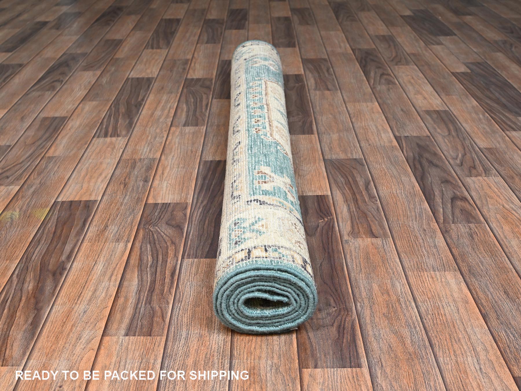 Kazak Kazak hand-knotted wool rug in Teal & Ivory, 4'8" x 6'10" — SKU O02769 (view 5)