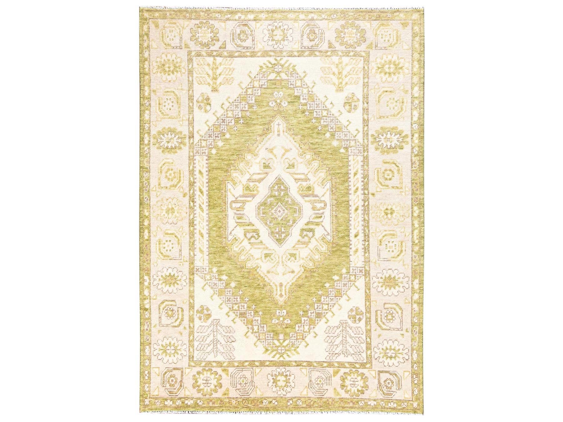Green 5'0" x 7'1" Oushak And Peshawar Hand knotted Wool Rug - Sku: O02770