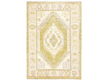 Green 5'0" x 7'1" Oushak And Peshawar Hand knotted Wool Rug - Sku: O02770