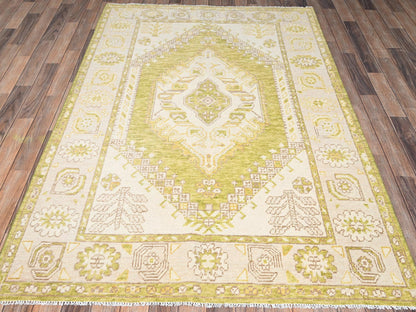 Green 5'0" x 7'1" Oushak And Peshawar Hand knotted Wool Rug - Sku: O02770