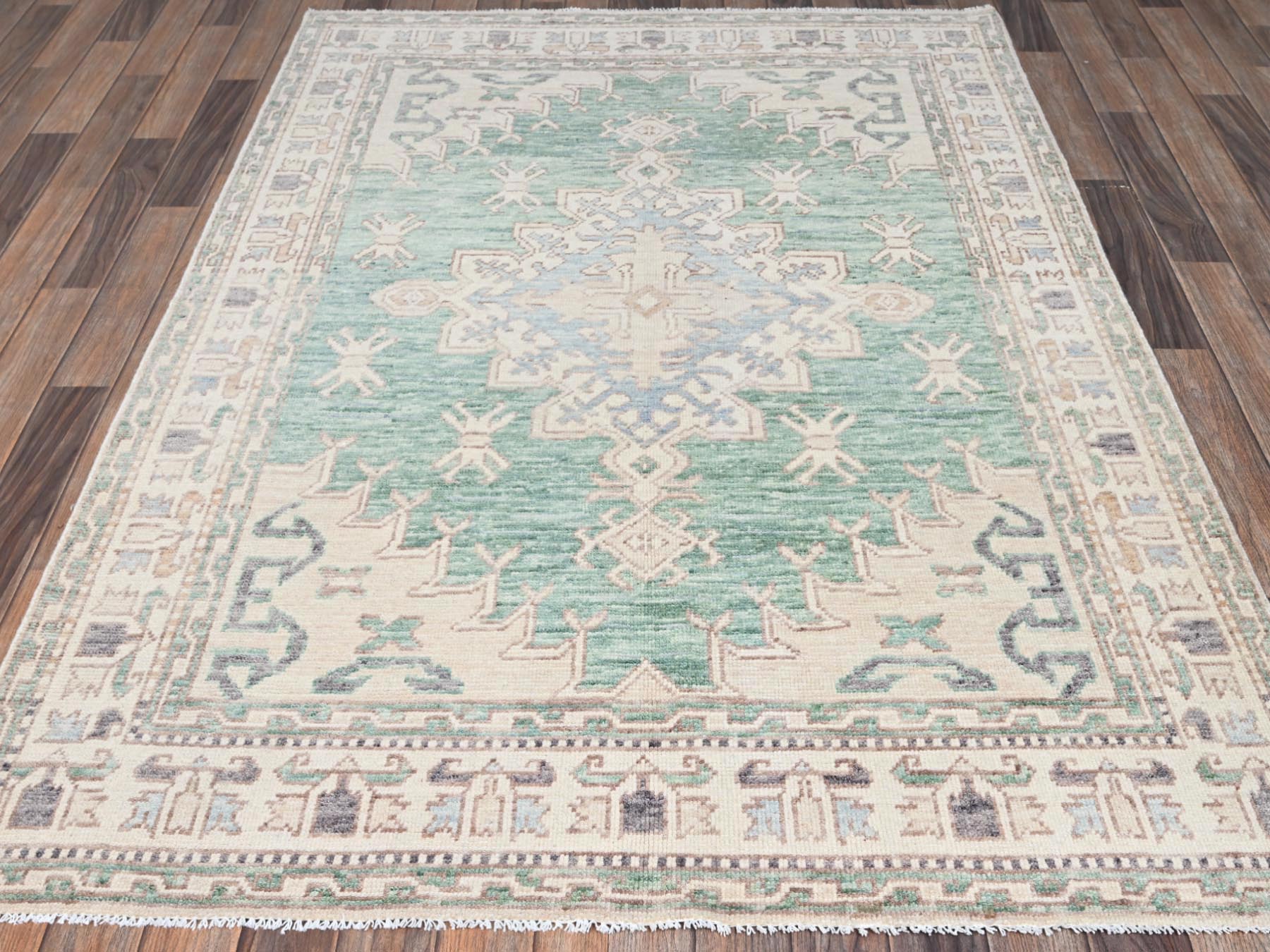 Green 4'10" x 7'0" Oushak And Peshawar Hand knotted Wool Rug - Sku: O02771