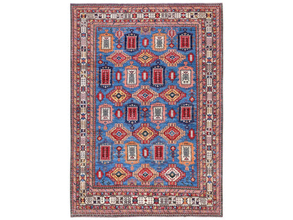 Ersari Kazak hand-knotted wool rug in Blue & Ivory, 9'11" x 13'11" — SKU O02774